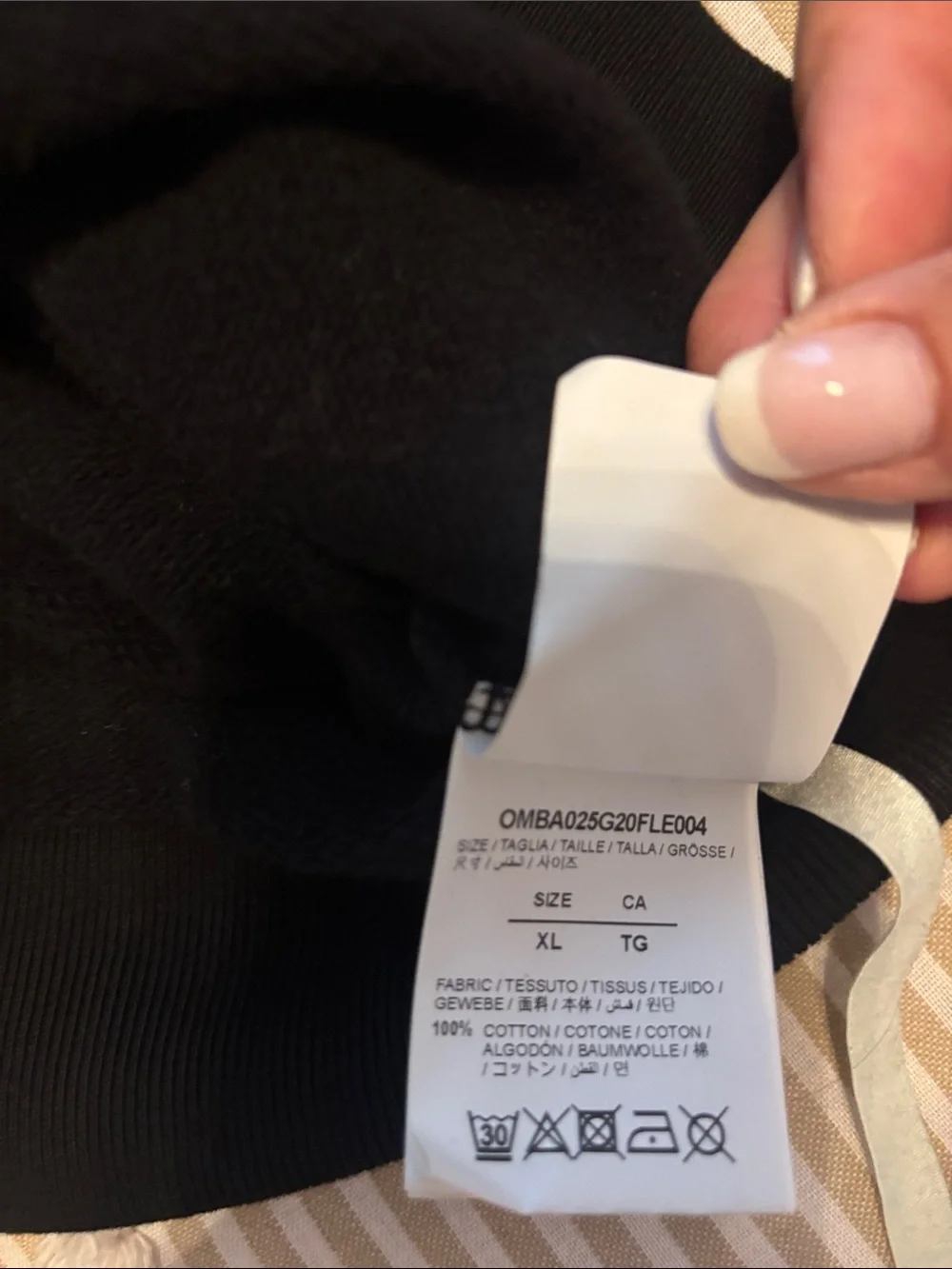 Off-White Black Crewneck with Beige Tape Chevron Details